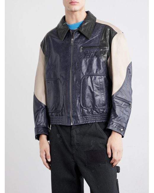 Enfants Riches Deprimes Blue Combaittimento Leather Jacket for men