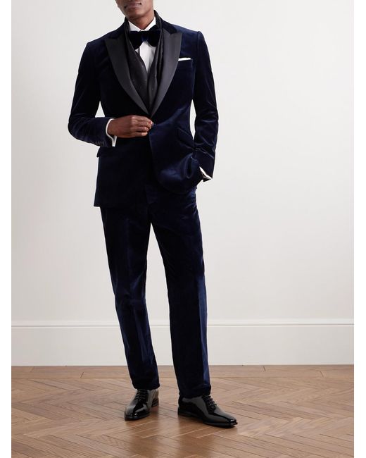 Richard James Blue Chapman Straight-Leg Cotton-Velour Trousers for men
