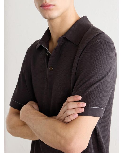 Brioni Black Cotton-Piqué Polo Shirt for men
