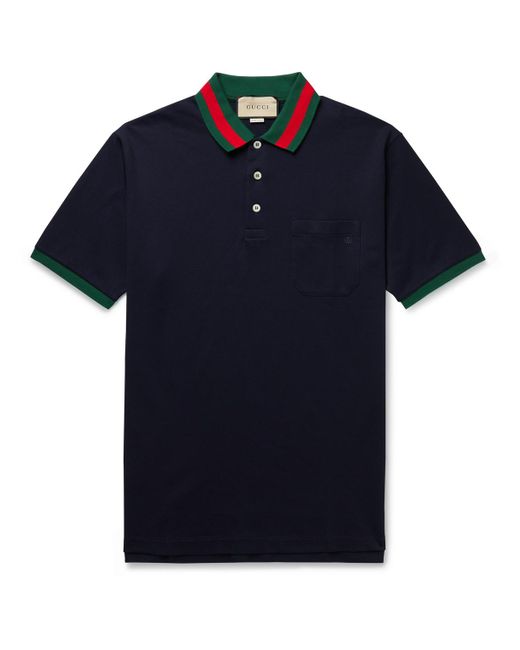 Gucci Logo-embroidered Stretch-cotton Piqué Polo Shirt in Blue for Men ...
