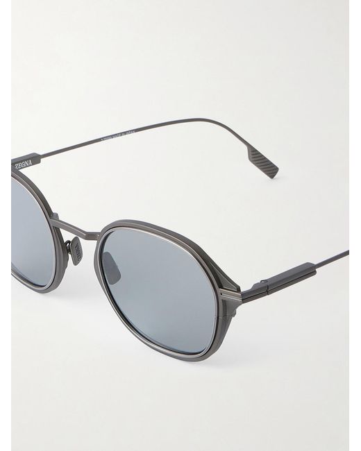Zegna Metallic Round-Frame Titanium Sunglasses for men