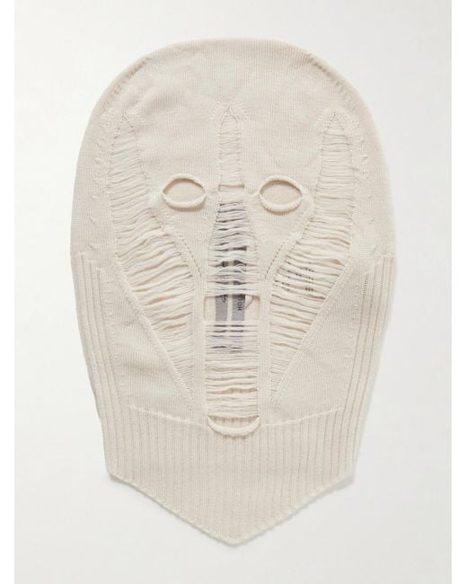 Rick Owens White Distressed Wool Balaclava