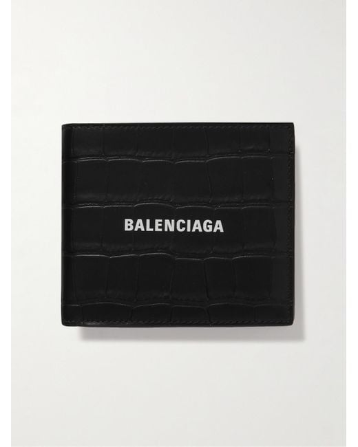 Balenciaga Black Logo-Print Croc-Effect Leather Billfold Wallet for men