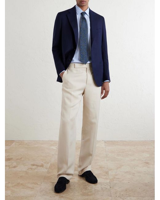De Petrillo Blue Wool-Hopsack Blazer for men