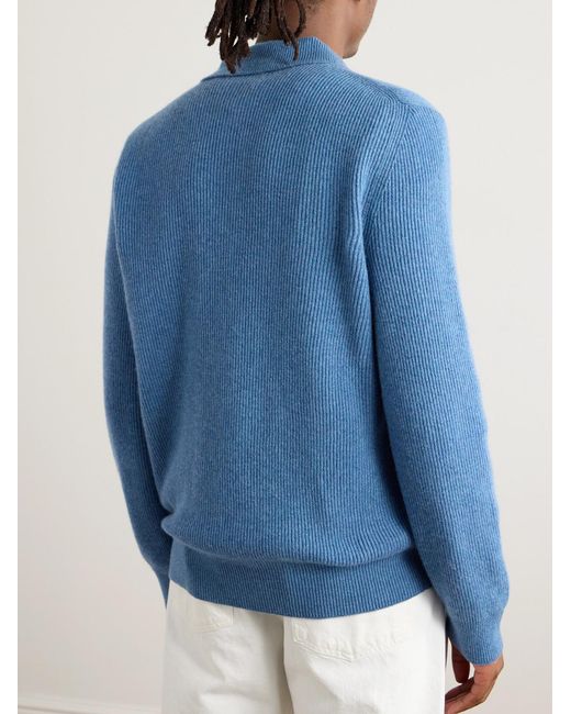 Piacenza 1733 Blue Slim-Fit Ribbed Cashmere Polo Shirt for men