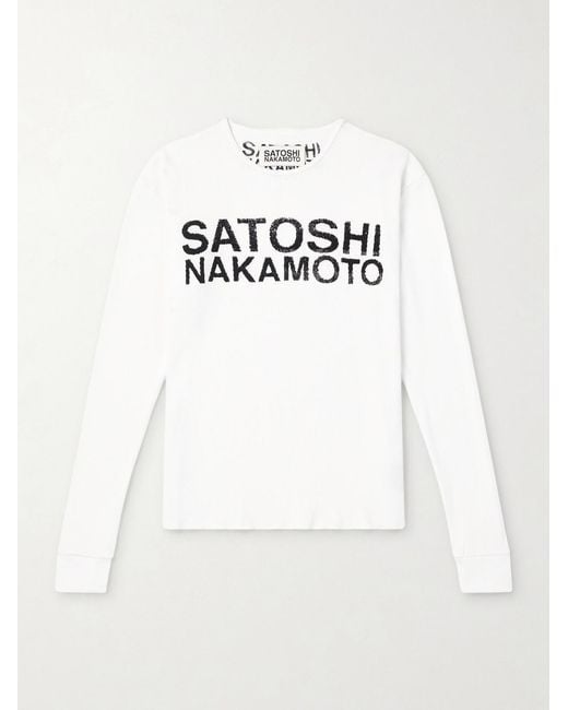 Satoshi Nakamoto Natural Logo-print Thermal Waffle-knit Cotton T-shirt for men