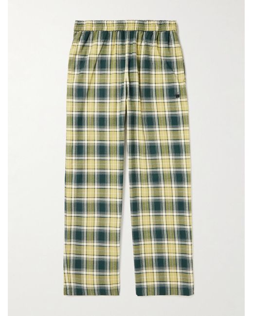 Acne Green Preben Wide-leg Checked Cotton-flannel Drawstring Trousers for men