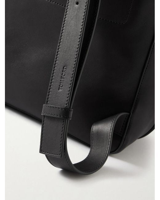 Tom Ford Black T Line Leather Drawstring Backpack for men