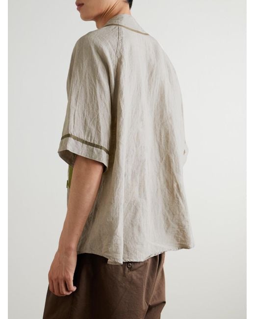 Kapital Natural Great Kountry Grosgrain- And Felt-Trimmed Logo-Appliquéd Linen Shirt for men