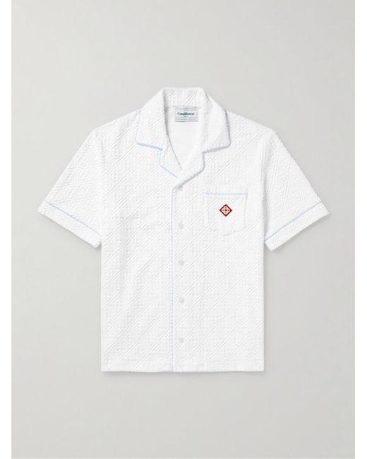 Casablancabrand White Camp-collar Logo-jacquard Cotton-blend Terry Shirt for men