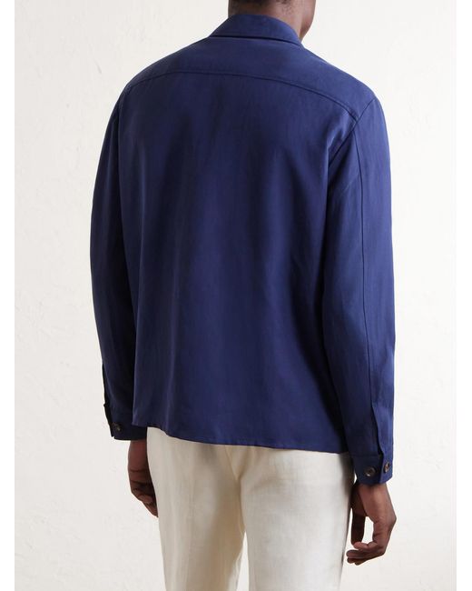 Eleventy Blue Lyocell And Linen-blend Shirt for men