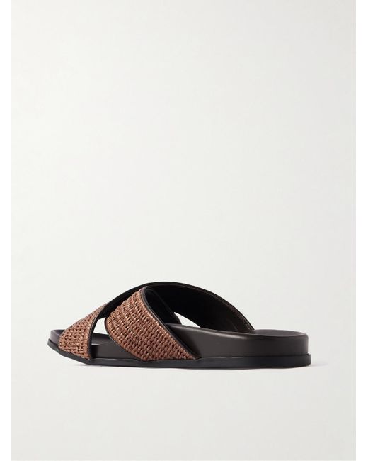 Manolo Blahnik Brown Chiltern Leather-Trimmed Raffia Sandals for men