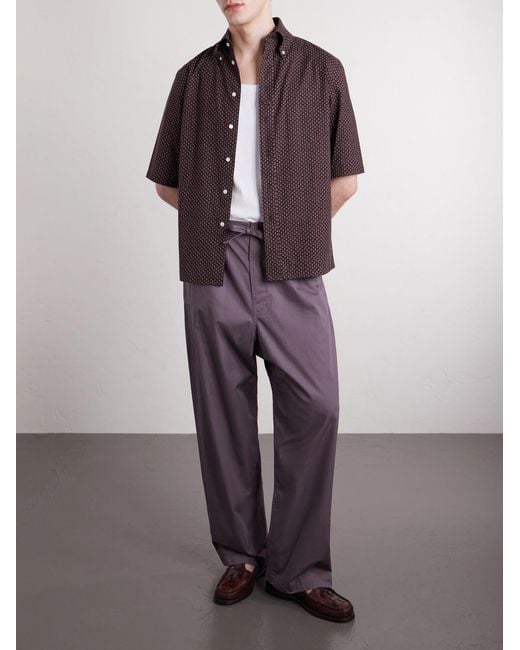 Lemaire Brown Button-Down Collar Printed Cotton Shirt for men