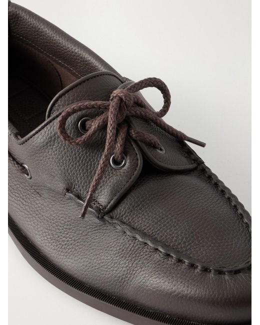 John Lobb White Foil Full-Grain Leather Boat Shoes for men