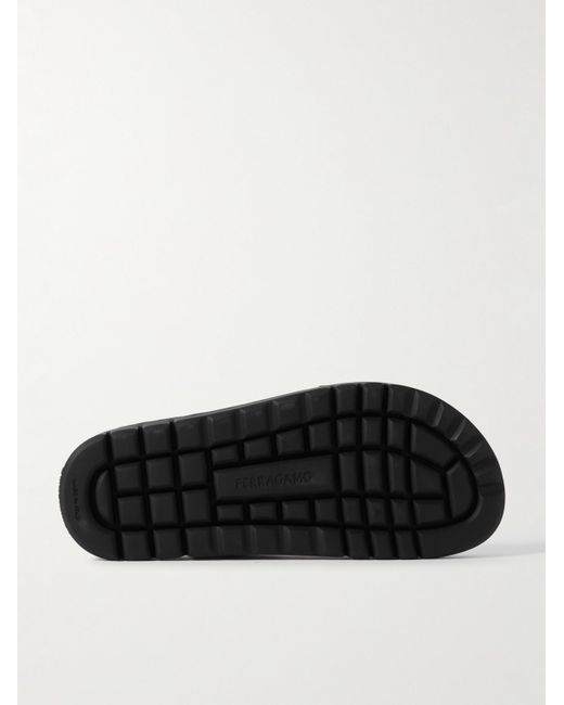Ferragamo Black Logo-embossed Leather Sandals for men