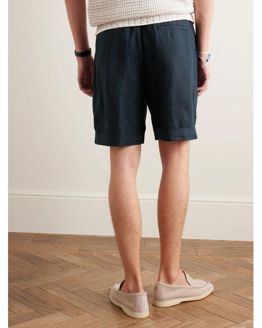Canali Blue Straight-leg Linen Drawstring Shorts for men