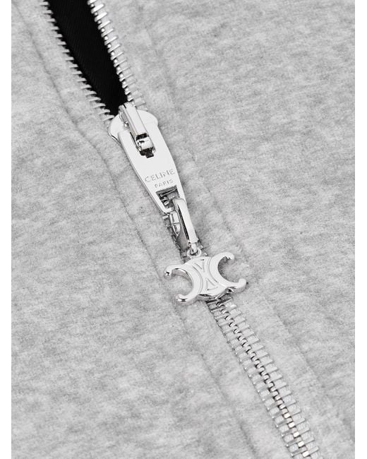 Céline Gray Slim-Fit Webbing-Trimmed Logo-Embroidered Cotton-Blend Velour Track Jacket for men