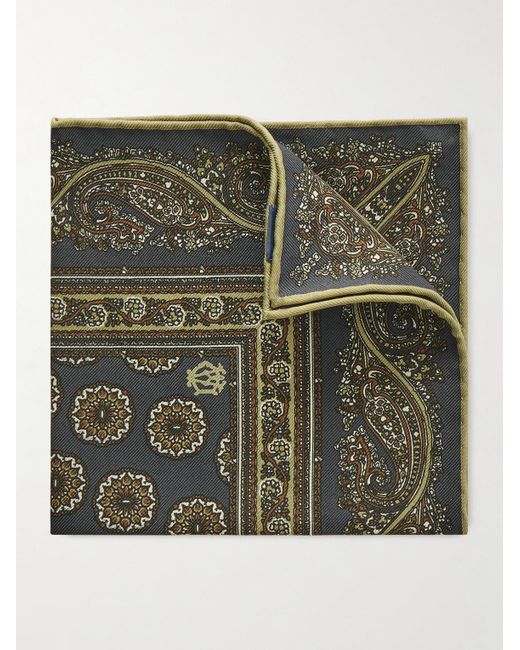 Dunhill Green Printed Mulberry Silk-twill Pocket Square for men