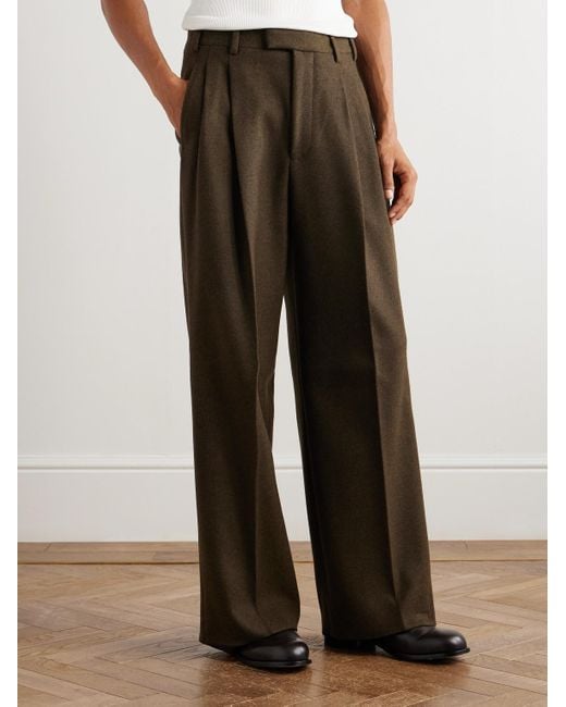 Loro Piana Brown Hubert Pleated Wool And Cashmere-Blend Wide-Leg Trousers for men