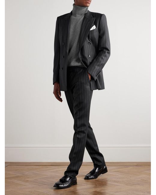 Tom Ford Black Dyllan Slim-Fit Tapered Striped Wool-Twill Suit Trousers for men