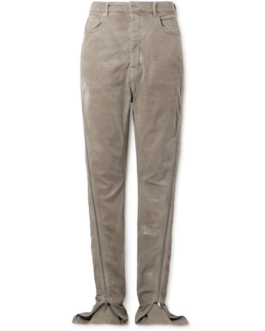 Rick Owens Gray Bolan Banana Slim-fit Straight-leg Zip-detailed Waxed Jeans for men