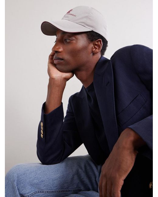 Brunello Cucinelli White Logo-embroidered Shell Cap for men