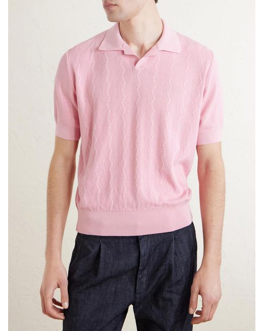 Piacenza 1733 Pink Knitted Silk And Cotton-Blend Polo Shirt for men