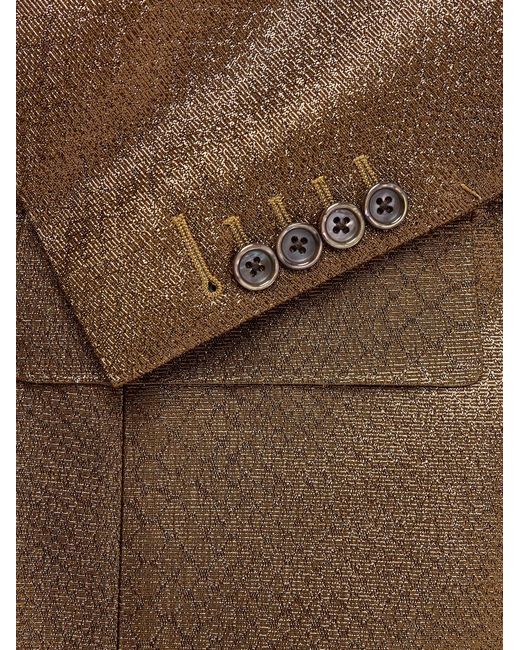 Tom Ford Brown Slim-Fit Croc-Effect Coated Wool-Blend Tuxedo Jacket for men