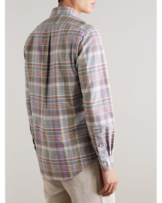 Polo Ralph Lauren White Button-Down Collar Checked Cotton-Twill Shirt for men