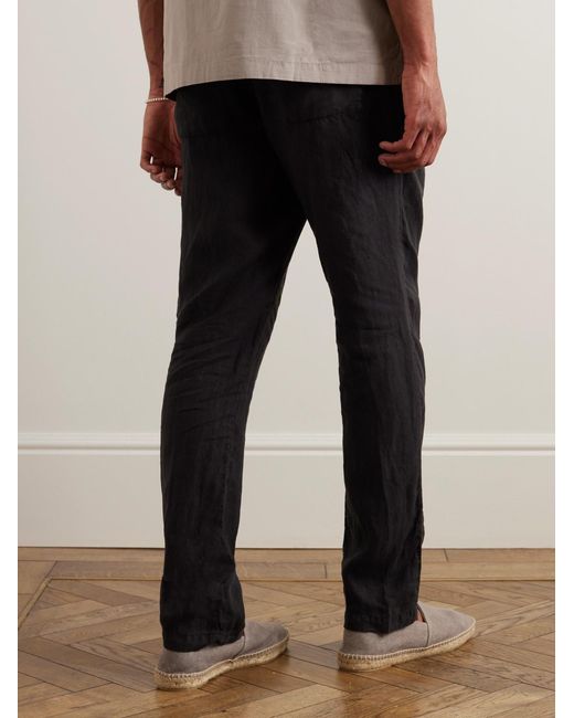 James Perse Black Garment-Dyed Straight-Leg Linen Drawstring Trousers for men