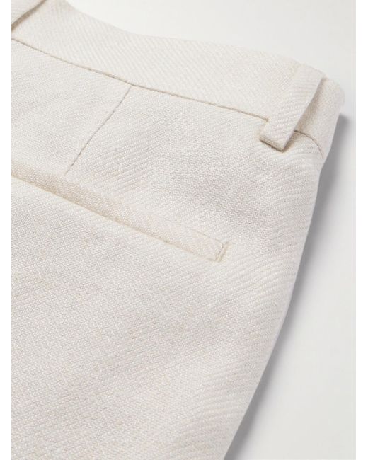 Brunello Cucinelli White Slim-fit Tapered Pleated Linen for men