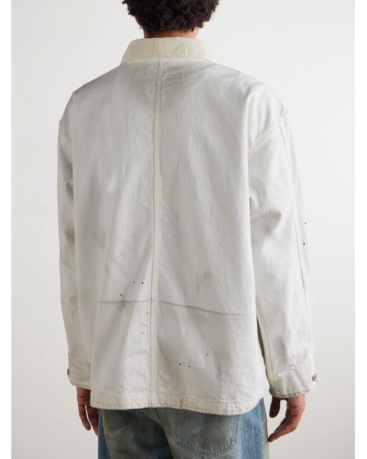 Neighborhood White Corduroy-trimmed Paint-splattered Denim Jacket for men