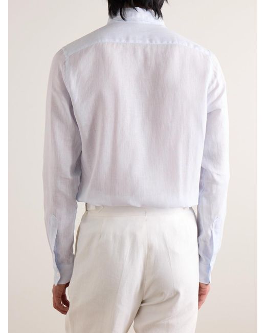 Richard James White Button-down Collar Linen Shirt for men