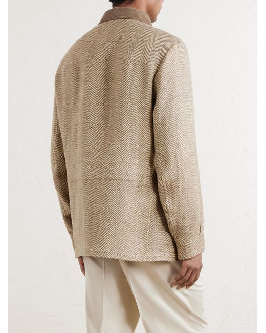 Ralph Lauren Natural Corduroy And Suede-Trimmed Herringbone Linen Field Jacket for men