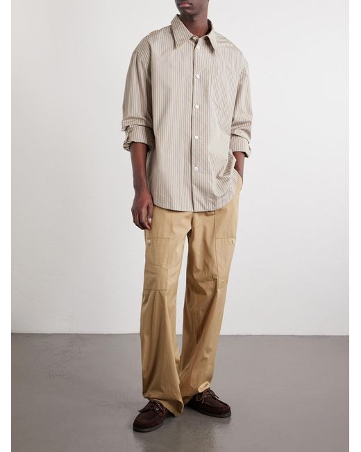 AMI White Striped Cotton-Poplin Shirt for men