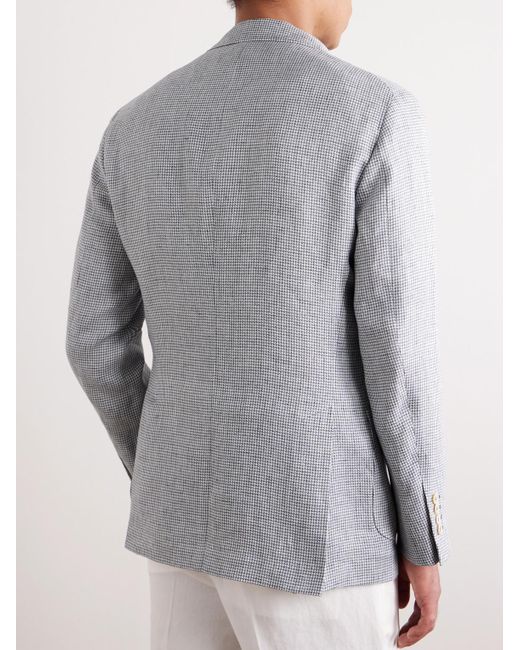 Brunello Cucinelli Gray Double-breasted Puppytooth Linen Suit Jacket for men