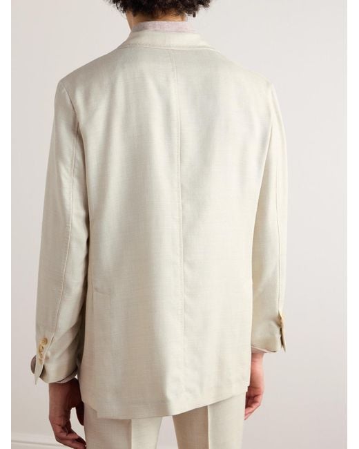 Rubinacci Natural Herringbone Wool, Silk And Linen-Blend Suit Jacket for men
