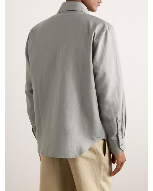 STÒFFA Gray Spread-collar Cotton And Linen-blend Shirt for men
