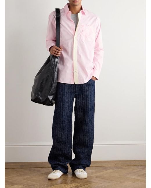 Marni Pink Oversized Logo-embroidered Colour-block Cotton-poplin Shirt for men