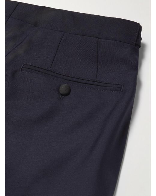 Mr P. Blue Slim-fit Satin-trimmed Virgin Wool And Mohair-blend Tuxedo Trousers for men