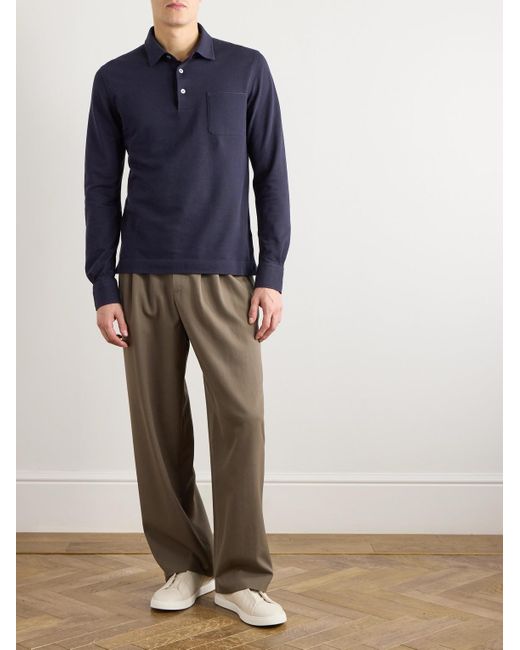 Zegna Blue Logo-Appliquéd Cotton-Piqué Polo Shirt for men