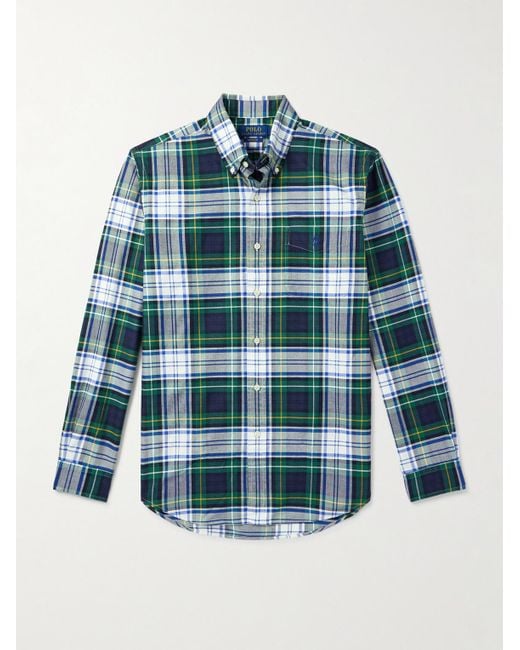 Polo Ralph Lauren Blue Button-down Collar Logo-embroidered Checked Cotton Oxford Shirt for men