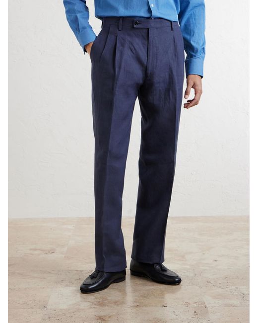 Rubinacci Blue Ciro Straight-leg Linen Suit Trousers for men