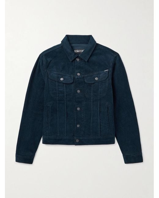 Tom Ford Blue Slim-Fit Cotton-Blend Corduroy Jacket for men