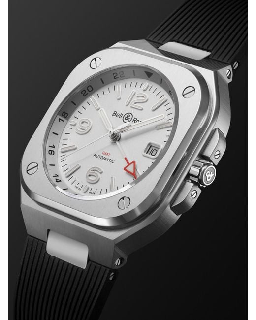 Bell & Ross Black Br 05 Automatic Gmt 41Mm Stainless Steel And Rubber Watch, Ref. No. Br05G-Si-St/Srb Bu23Nov for men