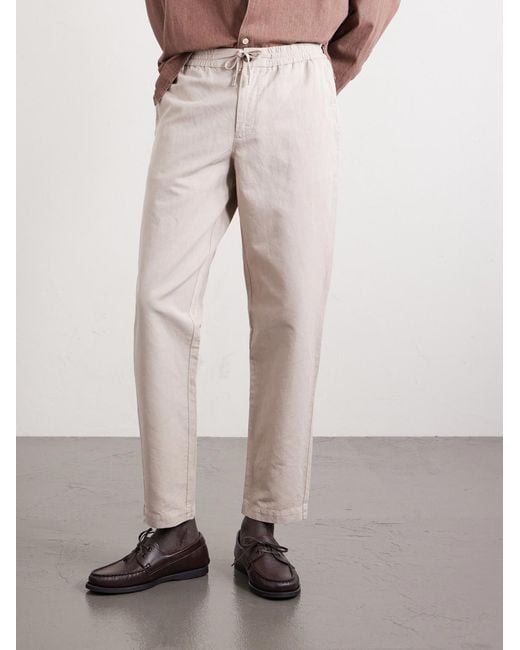 Mr P. Natural Straight-leg Cotton And Linen-blend Twill Drawstring Trousers for men