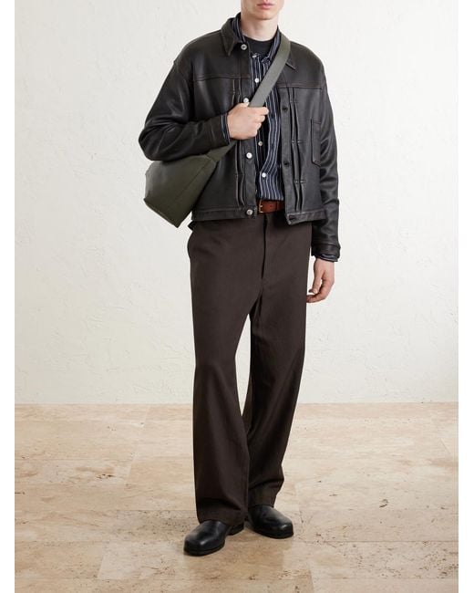 A.PRESSE Brown Straight-Leg Cotton And Silk-Blend Trousers for men