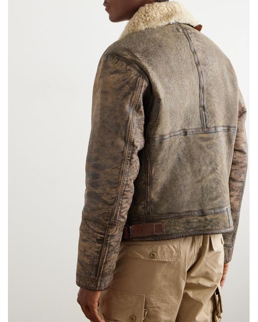 Polo Ralph Lauren Brown Distressed Shearling Bomber Jacket for men
