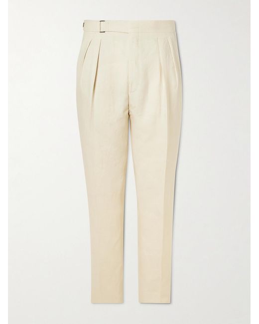 Canali Natural Tapered Pleated Linen Trousers for men