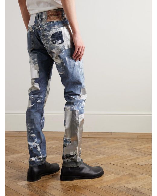 Acne Blue 1979 Skinny-fit Foiled Trompe-l'œil Printed Organic Jeans for men